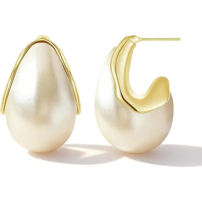 GleamJoy S Big Large Pearl Earrings Pearl Drop Earrings for Women Teardrop Bridal Wedding Earring Chunky Gold Earring Vintage Wedding Jewelry Accessories Trendy Jewelry Gifts