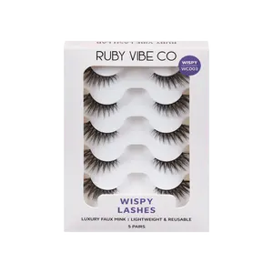 [RUBY VIBE CO] Chic Wisps WC003 Faux Mink Lashes Ultra-Lightweight Soft Flexible Band Effortless Application 5 Pairs Half Length