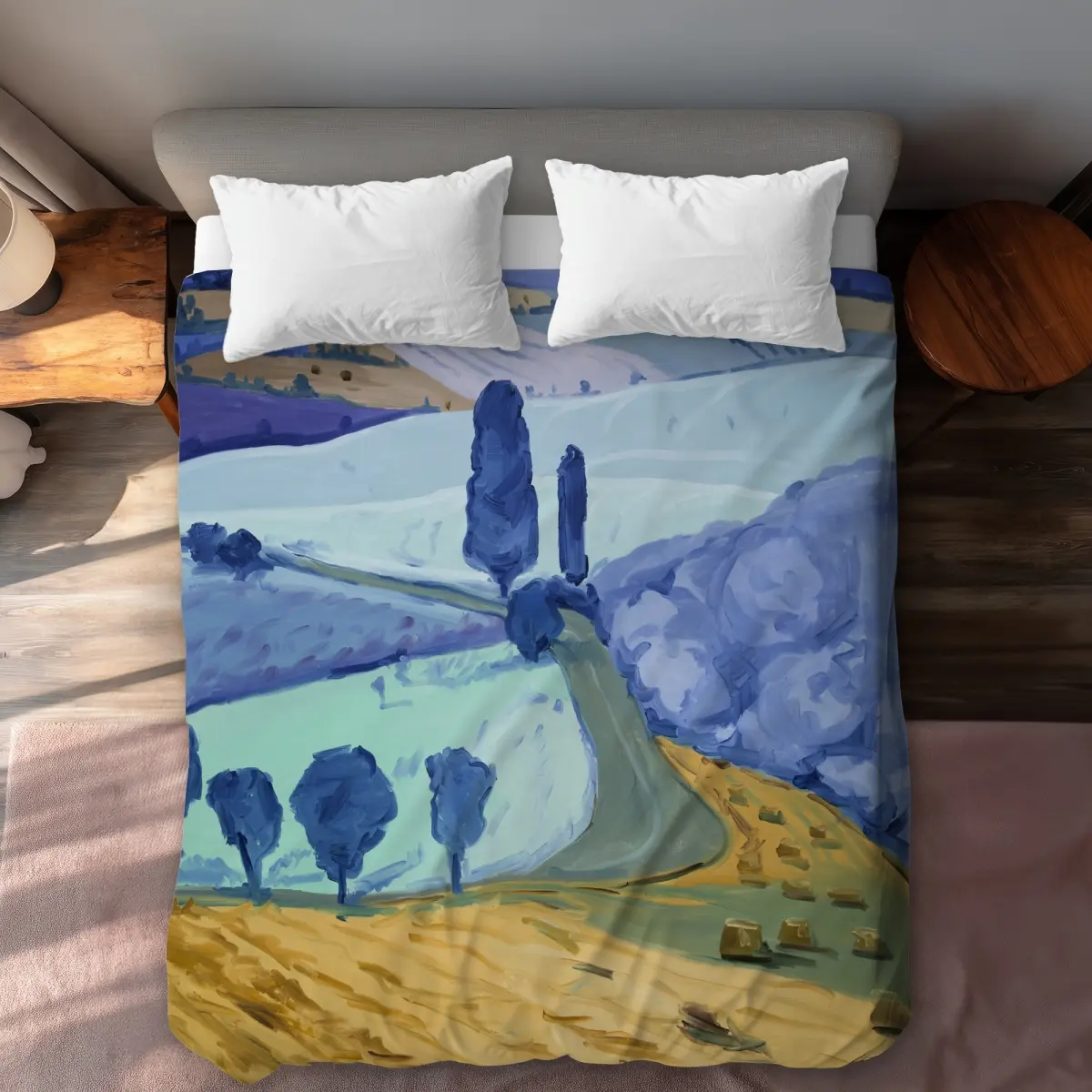 Begin Home Decor C1DCQSW0USRVX3 Tuscany Field Turquoise Queen Size Duvet Cover - Tree Design Decor, Queen Size Bed, Comforter Queen Size