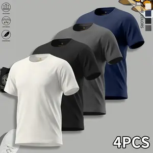 Men’s Crew Neck T-Shirt 4-Pack – Lightweight, Breathable Summer Tees, Soft Casual Short-Sleeve Shirts, Suitable for Everyday Wear, Layering, and Outdoor Activities