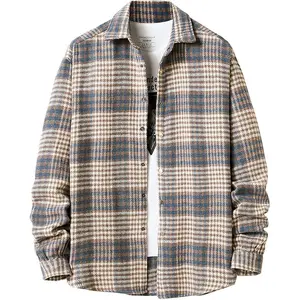 Men's Casual Cotton Plaid Shirts Long Sleeve Button-Down Flannel Overshirt Jacket