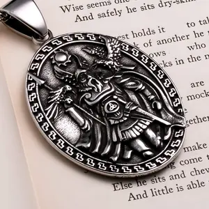 Viking Odin Medallion Stainless Steel Pendant Necklace