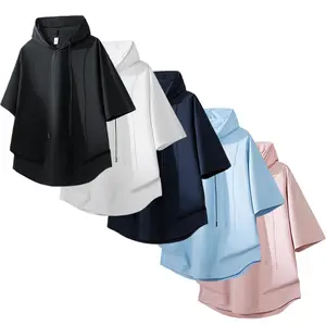 3PACK Men's Soft Short Sleeve Hooded Sweatshirts, Casual Loose Drawstring Hoodies, Perfect for Street, Sports, Office & Daily Wear