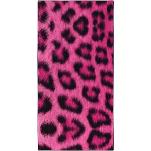 Pink Leopard Print Love Beach Towel Quick-Dry Sand-Free Soft Microfiber for Pool Camping