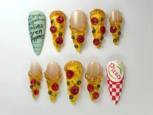 Cute Pizza-Themed Press-On Nails | Handmade Pizza Slice Press-On Nail Set | Funny & Playful Nails | Realistic Pizza Design