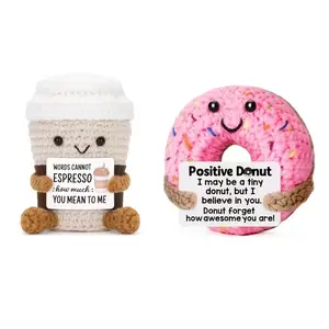 Crochet Kit, Adorable Plush Coffee Cup & Donut Set, Funny Signs, Soft Fabric, Perfect Gift for Women, Friends, Graduation, Teachers, Crochet Gifts