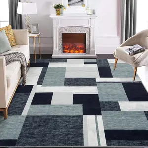 【GARVEE】9x12 Large Area Rug Modern Geometric Washable Rug Non-Slip Backing Low Pile Floor Cover Color-Blocked Soft Mat Contemporary Boxes Print Rug for Bedroom Home Office Guest Room Nursery Black