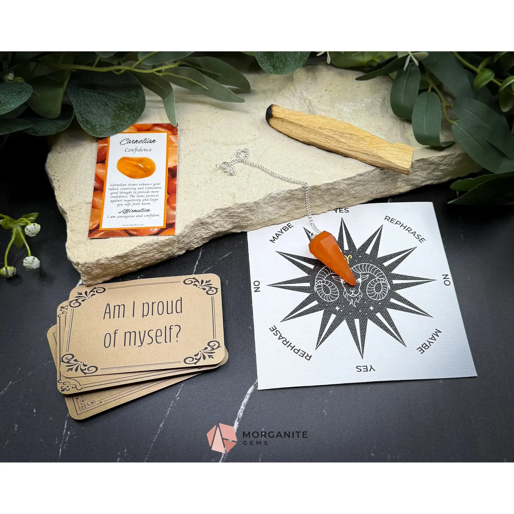 Aries Pendulum Set – Crystal Divination Kit with Zodiac Mat, Gift Box & Fire Sign Energy Tools for Courage & Clarity