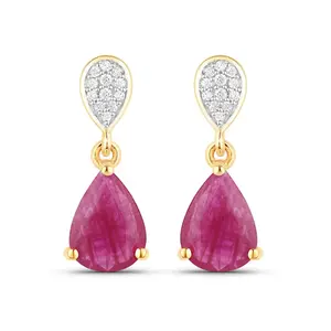 Genuine Ruby Diamond 10K Gold Dangle Earrings