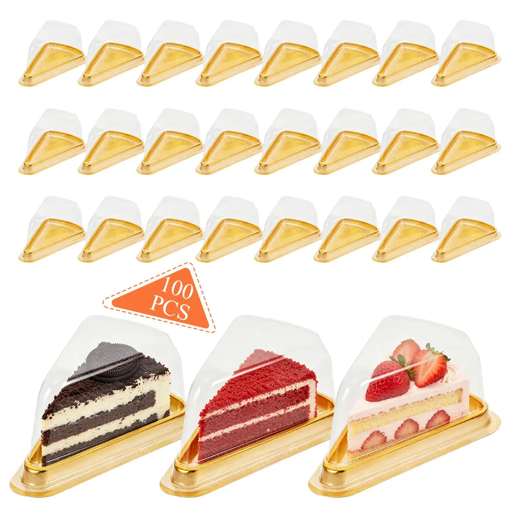 Pack of 100 Individual Cake Slice Containers, Pie Slice Containers Disposable, Cheesecake Container with Lid, Clear Triangle Cake Boxes for Pies Snack Dessert