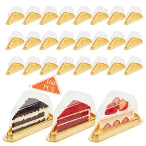 Pack of 100 Individual Cake Slice Containers, Pie Slice Containers Disposable, Cheesecake Container with Lid, Clear Triangle Cake Boxes for Pies Snack Dessert