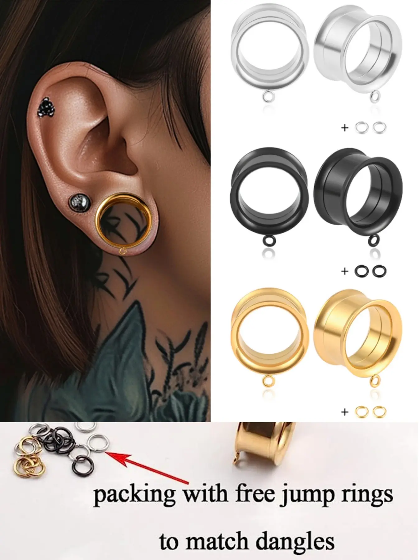 vanku 3pairs/6pcs  DIY Tunnel Plugs Gauges Set, Unisex Stainless Steel High Quality Earrings Ear Accessory, Men Accessories, Casual Style, All-Season Wear, No Precious Metal Layering, Casual Trendy Jewelry