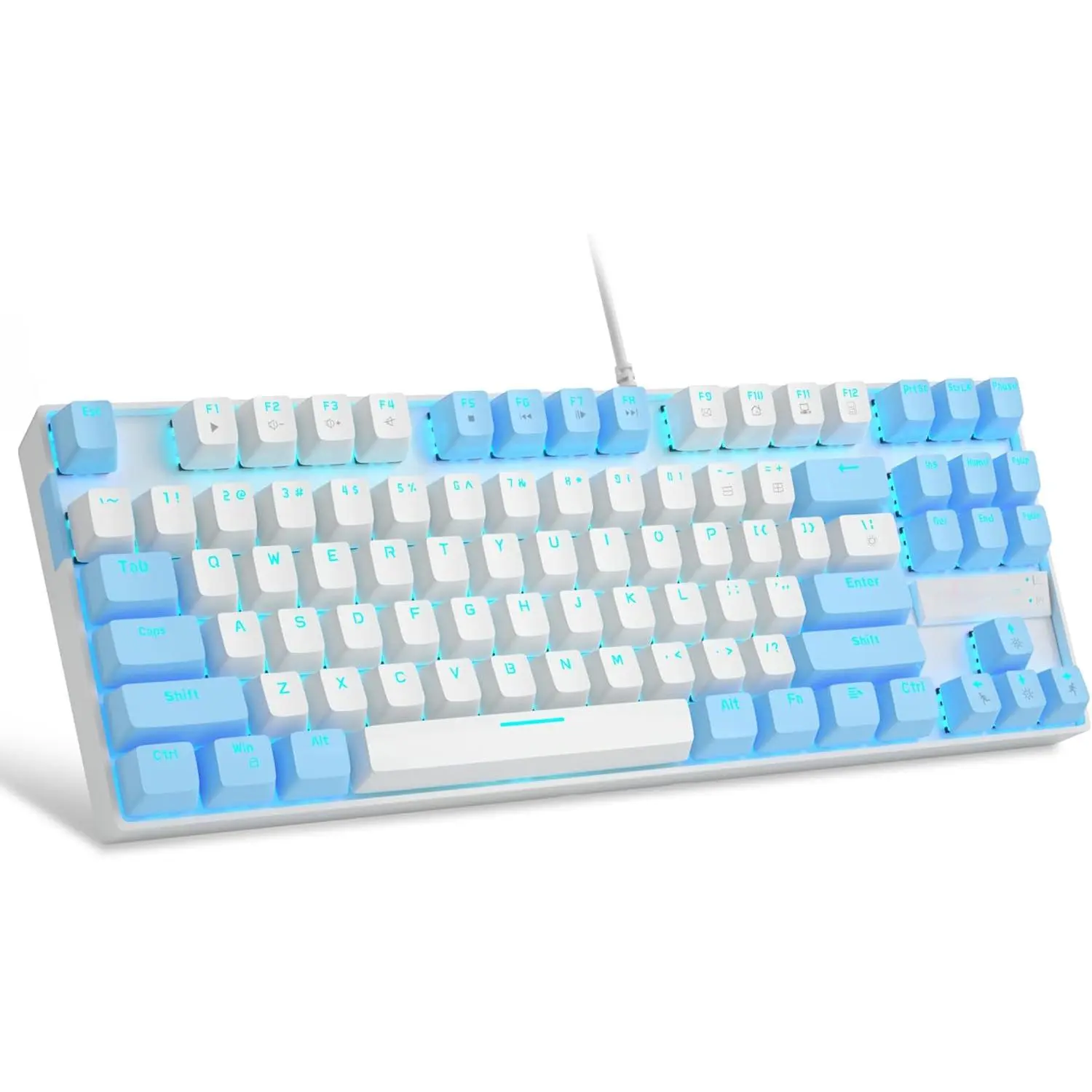 Lighted Mechanical Gaming Keyboard - 75% 87-Keys Compact TKL Wired, Linear Red Switch, LED Blue Backlit, for Windows Laptop PC Gamers, White/Blue Mechanical Keyboard, Lighted Mechanical Keyboard