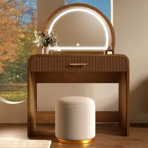 39" Makeup Vanity Table with Mirror Touch Screen Lighted Mirror, Dressing Table with Drawer for Bedroom, Espresso