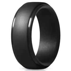 Men's Silicone Wedding Ring 8mm |     Breathable Airflow Inner Curve Step Edge Band for Workout Crossfit Outdoor Elegant Fashion Rings Waterproof Durable Jewelry