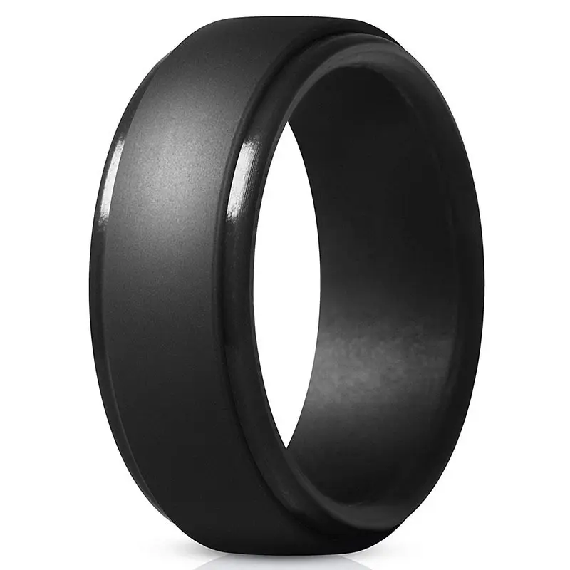 Men's 8mm Flexible Liquid Silicone Wedding Ring - Luxury Casual Male Costume Jewelry, Breathable Airflow Inner Curve Step-Edge Band, Waterproof Durable for Workout, Crossfit, Flexible Rings, Liquid Silicone Rings