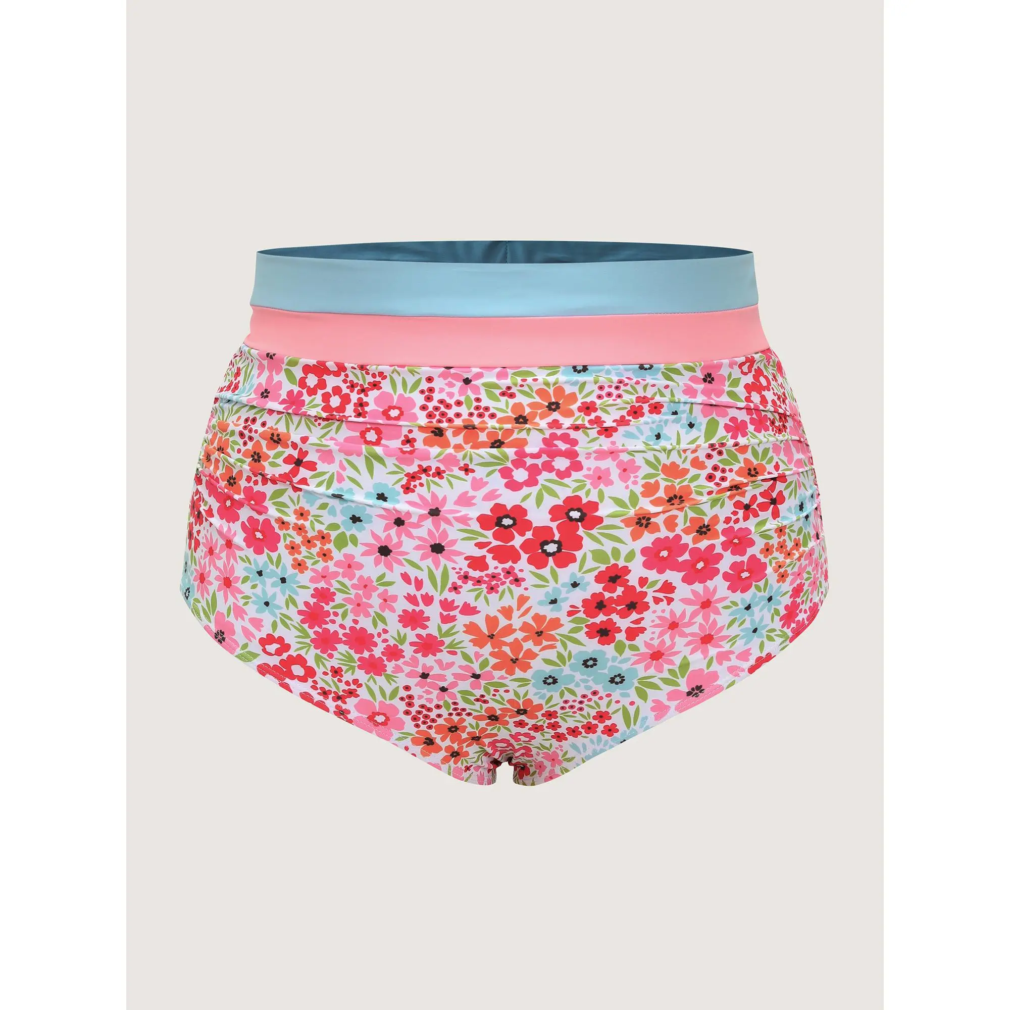 BloomChic Women's Plus Size High-Waisted Tummy Control Bikini Bottom Set, Elastic Waistband, High-Stretch Floral Print Swimsuit, Summer Beach Sports Swim Outfit, High Waisted Swimsuit, Swimming