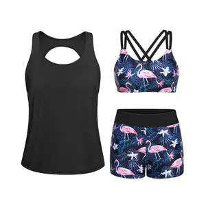 Yonique Tankini Swimsuits for Women Three Piece Bathing Suits Swim Tank Top with Boy Shorts and Bra Modest Swimwear