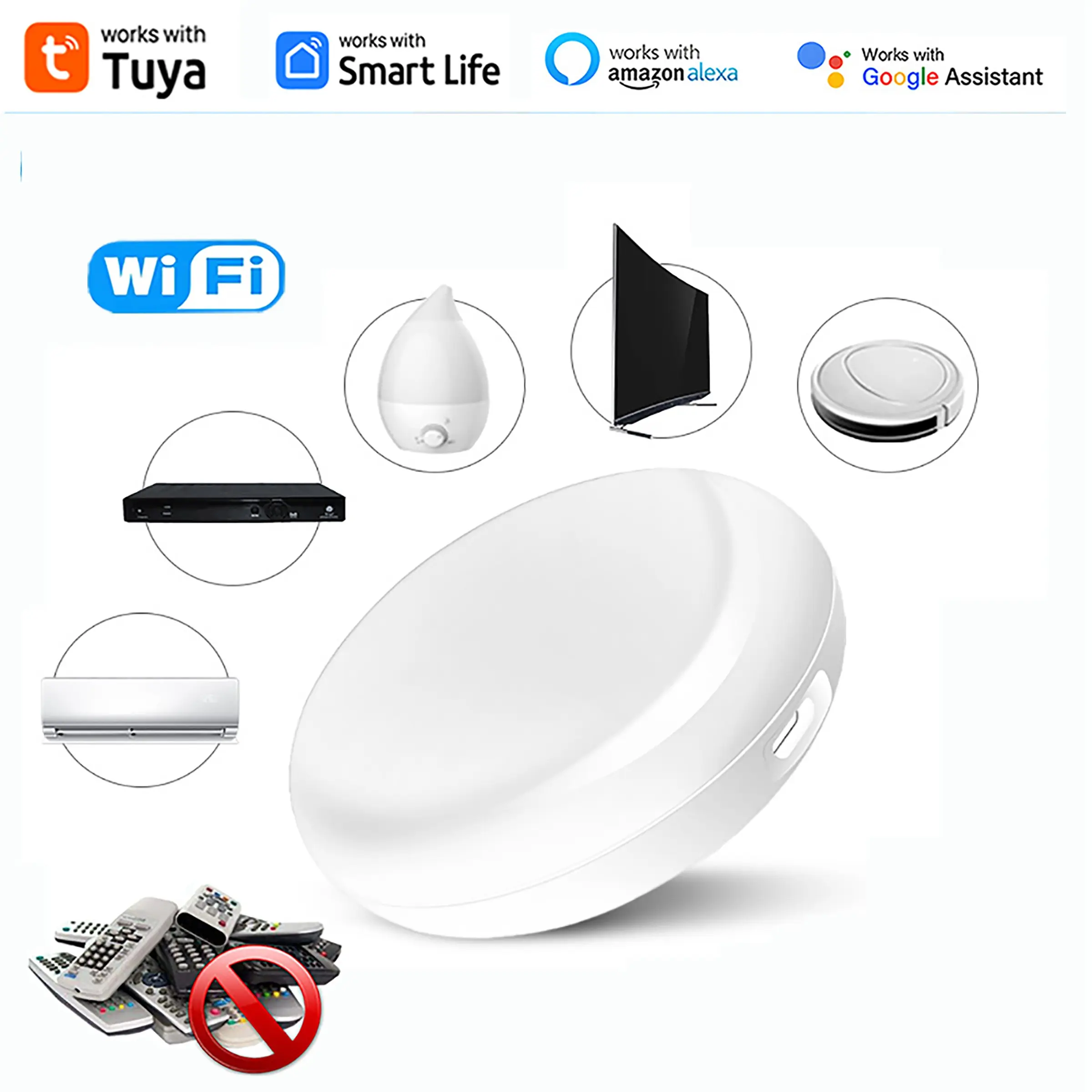 Smart Home IR Remote Control, Tuya WiFi Universal Remote, Timer Function, Voice Assistant Support, Compatible with TV DVD, Smart Home Devices