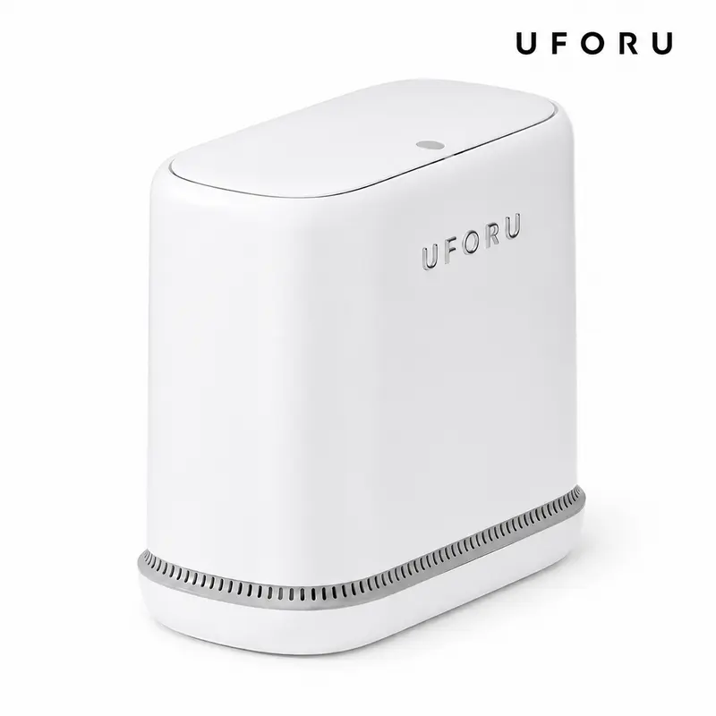 UFORU ABS Double Bin Trash Can with Hidden Trash Bag Design - Household Automatic Air Pressure-Absorbing, Slim Modern, 1-Touch Press Button Lid, Thickened, Odor-Proof, Waterproof, Easy Installation, Box Packaging, for Apartments, Bathrooms, Compact Rooms