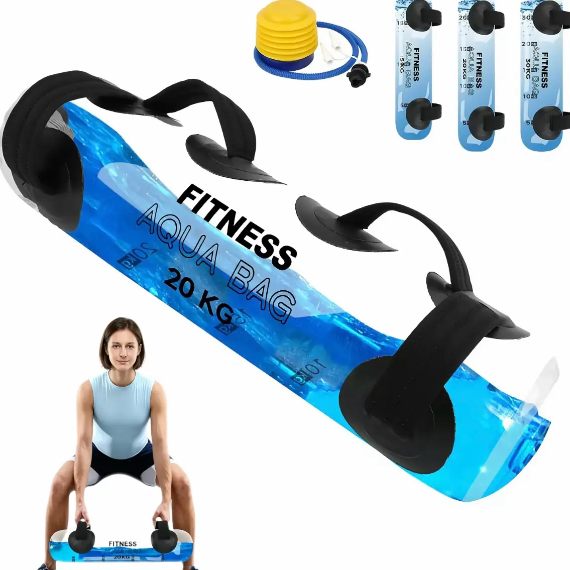 Heavy-Duty Aqua Bag with Pump, 20KG Adjustable Roll-up Water Weight for Portable Core Training, Functional Fitness & Home Gym, Strength, Leakproof, Compact