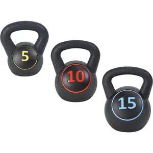 Wide Grip 3-Piece Kettlebell Exercise Fitness Weight Set, Include 5 Lbs, 10 Lbs, 15 Lbs and 20 Lbs, Set of 3 or Set of 4