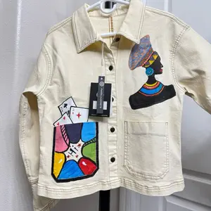 Fanzilla Jackets- Handpainted Girl Blue Denim Jacket | Womenswear Lightweight Denim Casual Outerwear