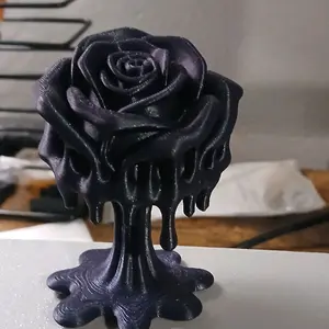 Gothic Dripping Rose Sculpture - 3D Printed Black Rose with Dripping Petals for Home Decor