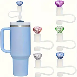 5pcs Diamond-Shaped Silicone Straw Covers - Reusable, Portable, and Durable Drinkware Cup Accessories with Jewel Design for 30 & 40 Oz Stanley Cups - Soft, Flexible, and Easy to Clean - Perfect for Women On-The-Go
