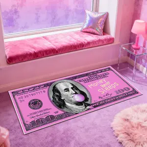 Pink dollar rug, 1 Count dollar bill pattern money rug, soft comfortable decorative area rug, Creative pink Dollar pattern design, gift for girls, home room decor, suitable for bedroom, hallway, kitchen, bathroom, living room and other scenes