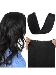 Real Soft Human Hair Extensions Hair Halo Hair Extensions 14-22 Inch 70g/85g  Straight Virgin Hair Clip in with Adjustable Invisible Wire
