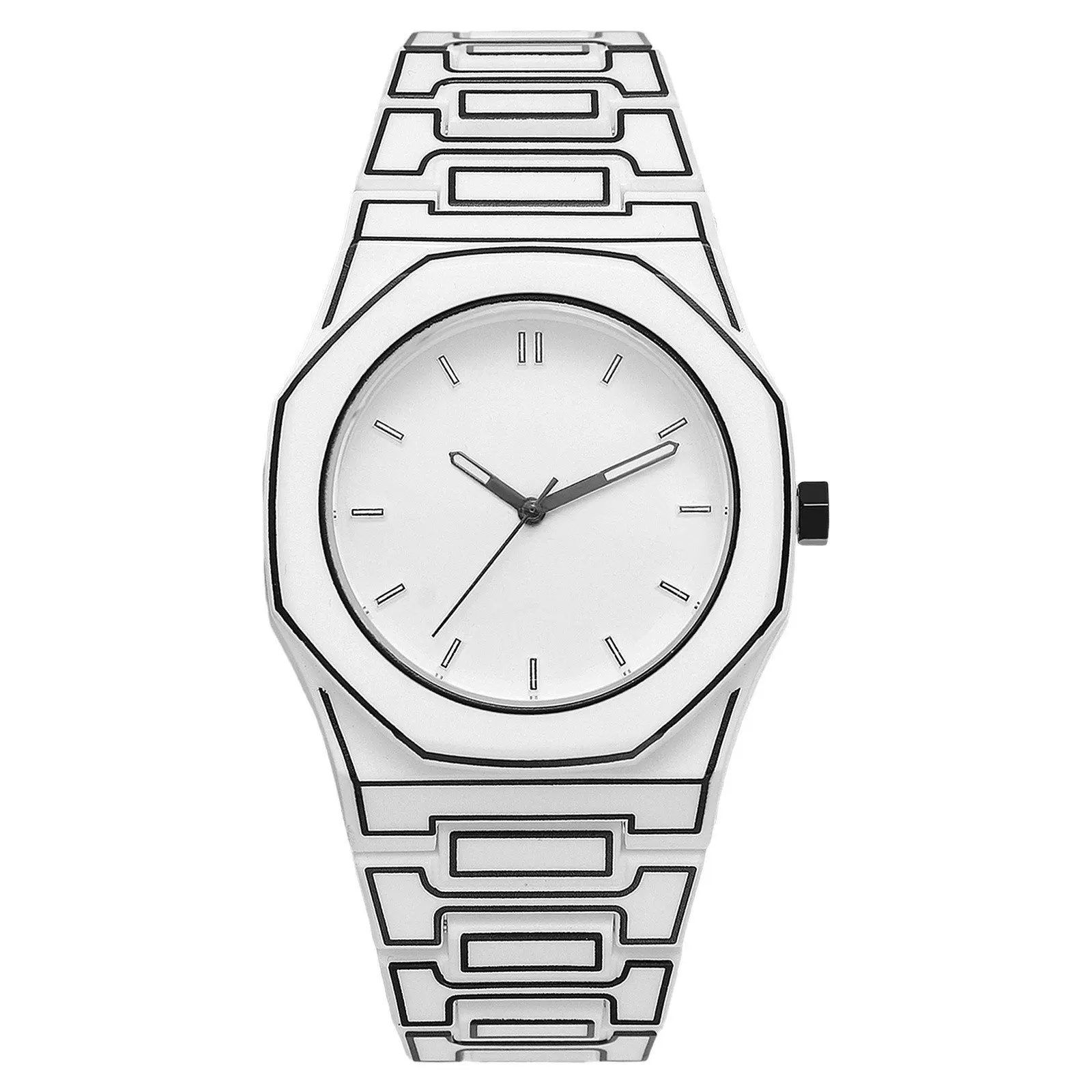 OIDEA Men's Octagonal Comic Look Quartz Analog Watch - Quartz Accurate Movement, Luminous Hands, Waterproof, White Resin Band, for Casual & Business Use summerwins