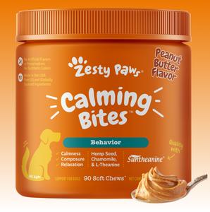 Zesty Paws Calming Bites for Dogs - 90 Soft Chew Treats with Suntheanine & Ashwagandha for Stress Relief & Calm Composure - Ideal for Training Supplements