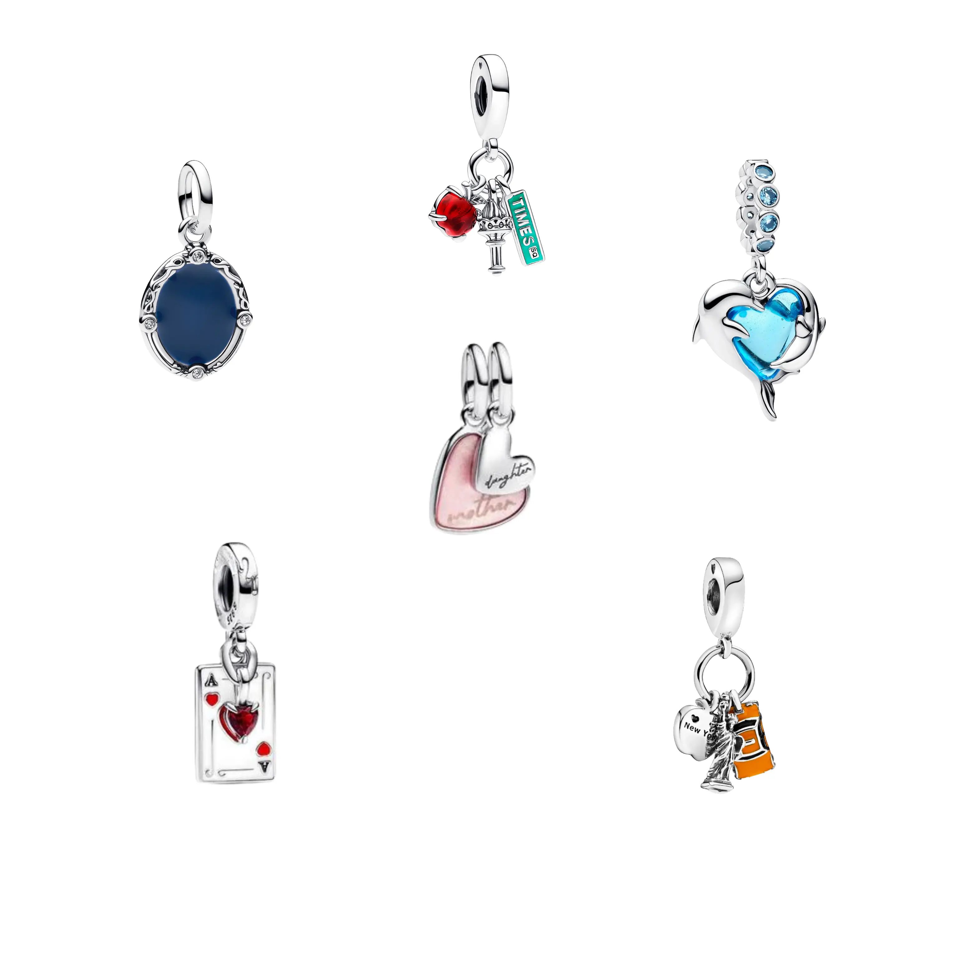 925 Sterling Silver Dangle Charm | Enamel & CZ Pendant Charms | Fits Most European Charm Bracelets