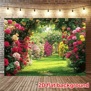 2D Flat, 2D Flat - 2D Flat, 2D Flat - A Single Piece of Polyester Backdrop Featuring an Arches Rose Garden Design, Suitable for Various Decorative Purposes Such As Home, Room, Wall, And Par