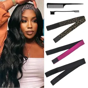 Elastic Bands Set for Wigs and Lace Frontals - 3 pieces with Rat Tail Comb, Edge Brush, Melting Band for Laying Edges and Keeping in Place