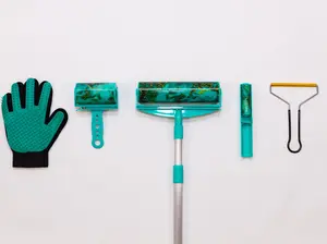 Teal Full Set Washable Sticky Rollers with XL BD Cleaning Grooming Set for Pet Care - Black Marble Pattern, Lint Scraper, and Protective Cases Included