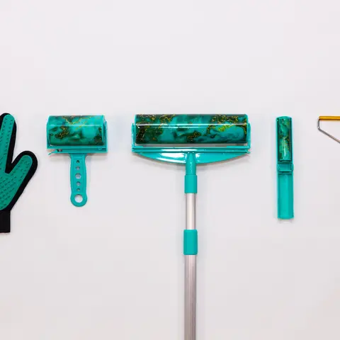 Teal Full Set Washable Sticky Rollers with XL BD Cleaning Grooming Set for Pet Care - Black Marble Pattern, Lint Scraper, and Protective Cases Included