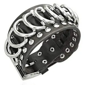 Men's Biker Ring - Adjustable 7-9 in Leather-Alloy Band, Secure Fit, Snap Clasp, Modern Fashion Costume Jewelry Accessory, Biker Rings