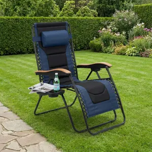 Oversized Padded Zero Gravity Chair, Foldable Patio Recliner, 30" Wide Seat Anti Gravity Lounger with Cup Holder, Support 400 LBS
