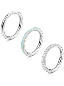 3 Pcs Silvery Simple Round Piercing Nose Rings for Women Men Trendy Surgical Steel Nose Rings Hoops Helix Cartilage Conch Rook Earrings Piercing Jewelry Set Fashionable Clicker Hinged Segment Septum Lip Nose Rings