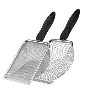 2 Pack Reptile Substrate Scooper, 5mm Fine Mesh Cat Litter Shovel, Climbing Pet Excrement Sifter, Stainless Steel Litter Cleaner, Bearded Dragon Metal Rake for Sand Bedding Aquarium