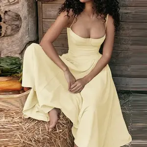 Spring 2026 New Arrival — European & American women’s fashion: elegant French retro waist-cinching slim strappy sleeveless dress; minimalist women’s formal wear for prom, weddings, and wedding guests