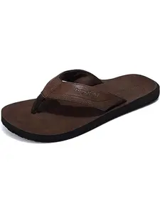 Men's Casual Leather Flip Flops, Comfortable Easy Wear Shoes, Durable Fashion Daily Footwear, Stylish Men's Sandals, Footwear For Beach, Flat Sandal Shoes