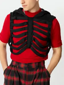 INCERUN Men's Fashion Simple Skull Rib Deconstructed Design Solid Color Hooded Vest Tops, Perfect for Daily Wear, Stylish and Comfortable