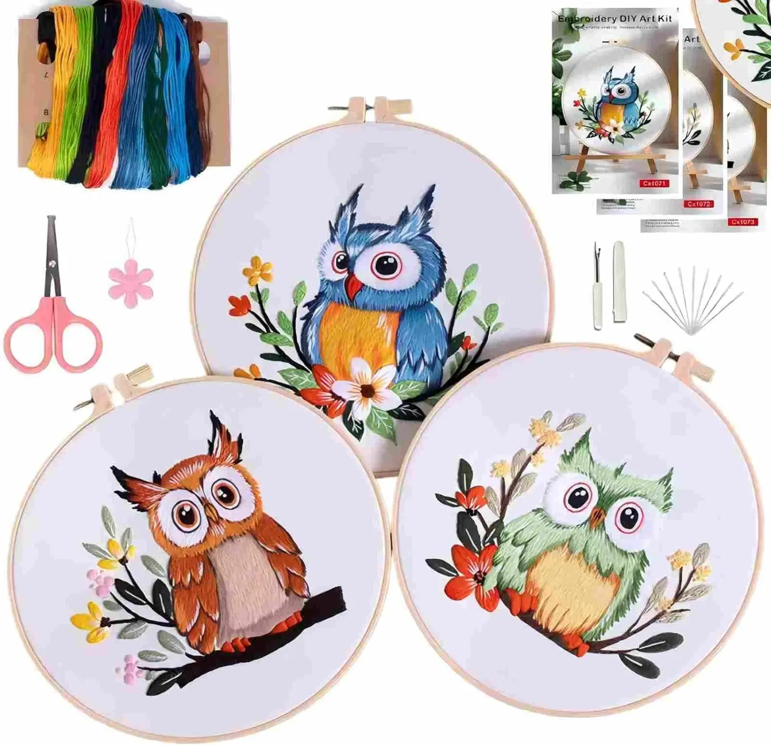 Owl Embroidery kit, Adult Embroidery kit, Suitable for Beginners, Including Embroidery Cloth Hoop, Embroidery Thread, Suitable for Craft Enthusiasts to sew by Hand (Three-Piece Set)