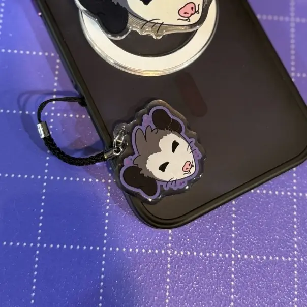 Purple Possum Acrylic Phone Charm (1.5in) | Opossum Lover Keychain, Silly Little Guy Charm, Happy Trash Cat, Cute Bag Charm, E-Reader Deco