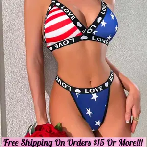 Women's USA Flag Bra & Thong Lingerie Set