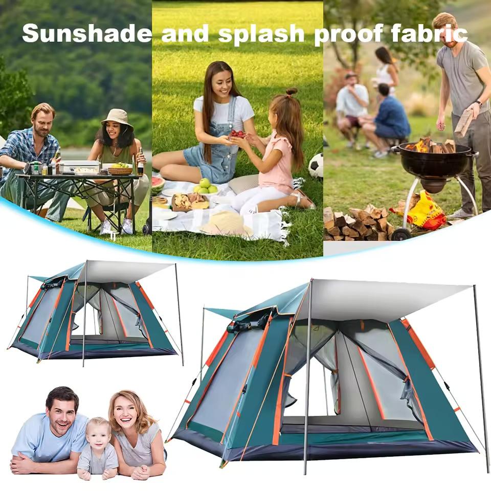 Automatic Open Camping Tent Waterproof Sun-Protection Beach Camping Tent Foldable Anti-UV Shade 3-6 People Outdoor Family Tents