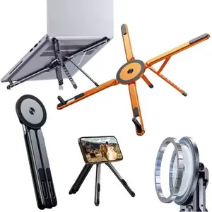 Adjustable Laptop Stand Compatible Magsafe, Portable Foldable Computer Riser for Macbook iPhone iPad Tablet, Lightweight Aluminum Alloy Display Stand